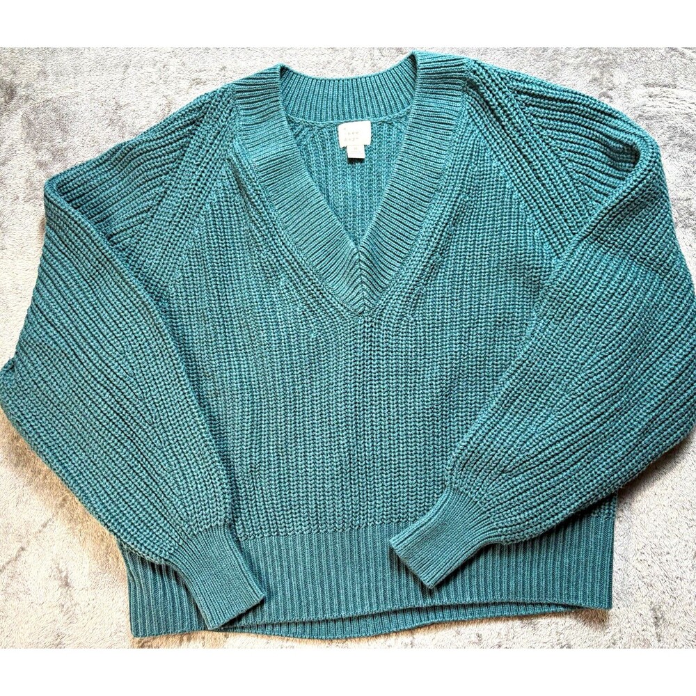 A New Day Women's Solid Knit Pullover Sweater V-Neck Long Sleeve Ribbed S